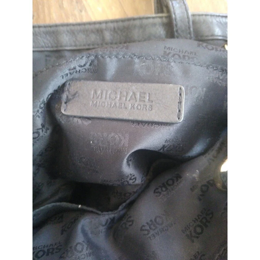 Michael Kors Black LogoDesigner Tote Leather Straps Gold Hardware Slouch Soho